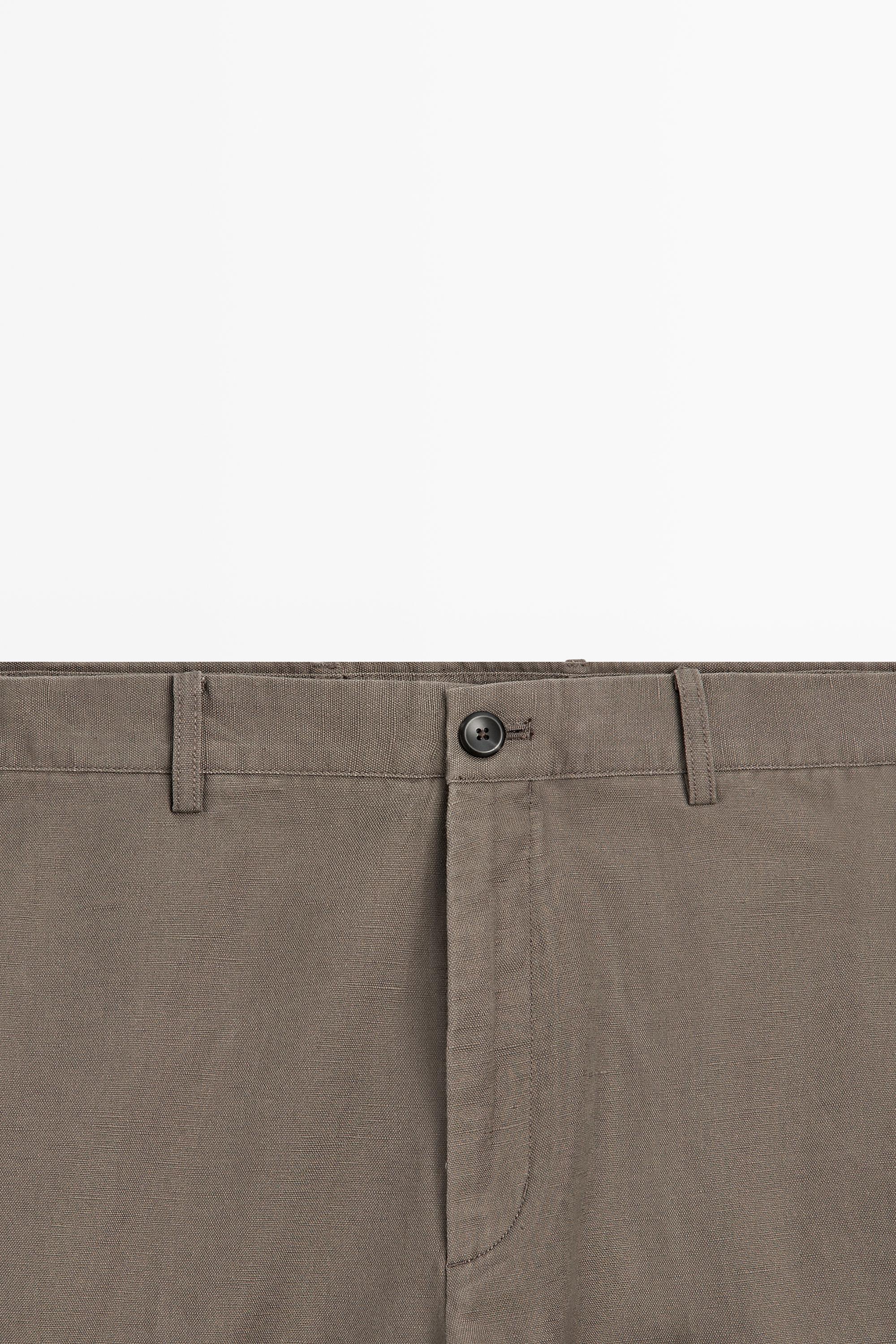 Cotton and linen tapered fit trousers
